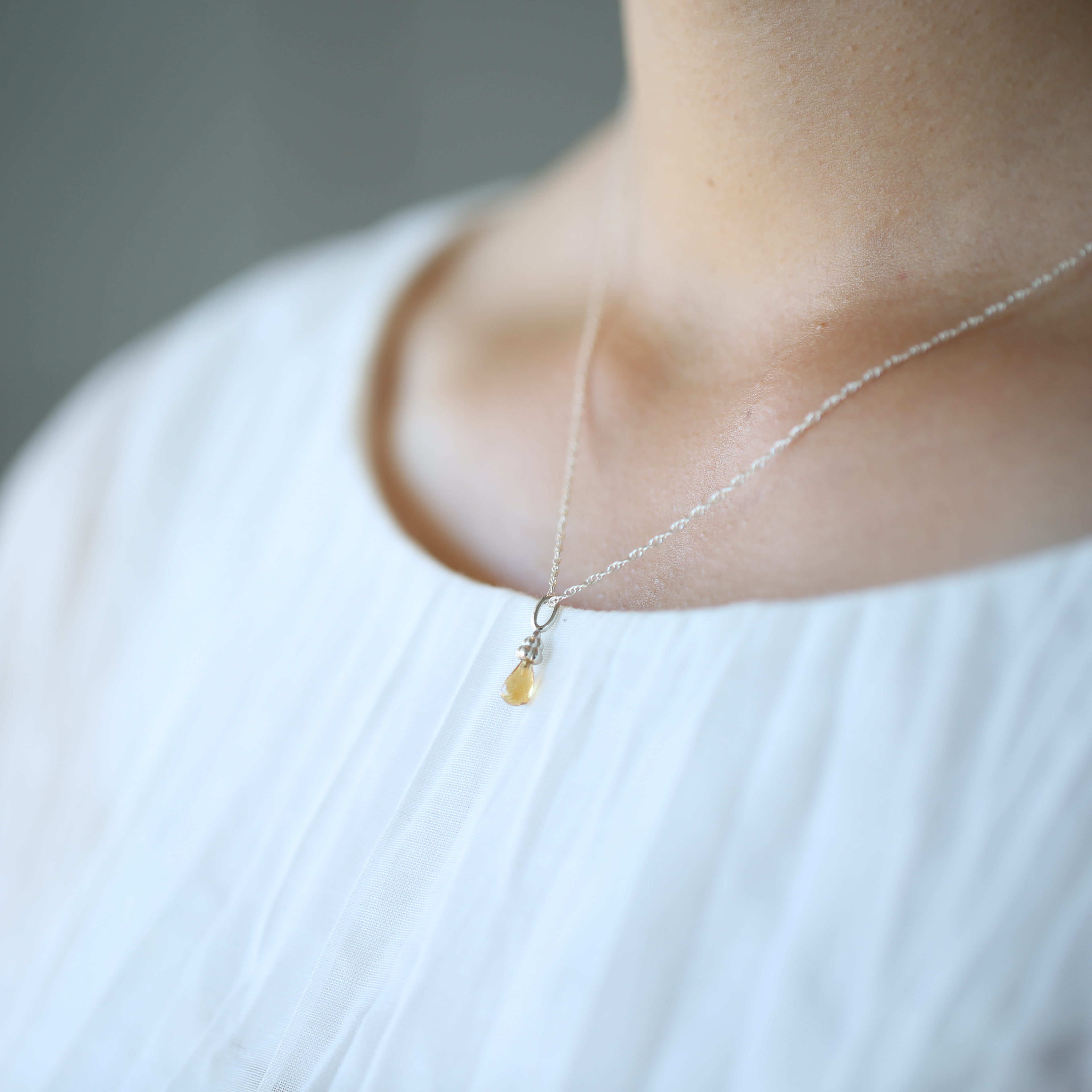 Sterling Silver Citrine Gemstone Raindrop Necklace