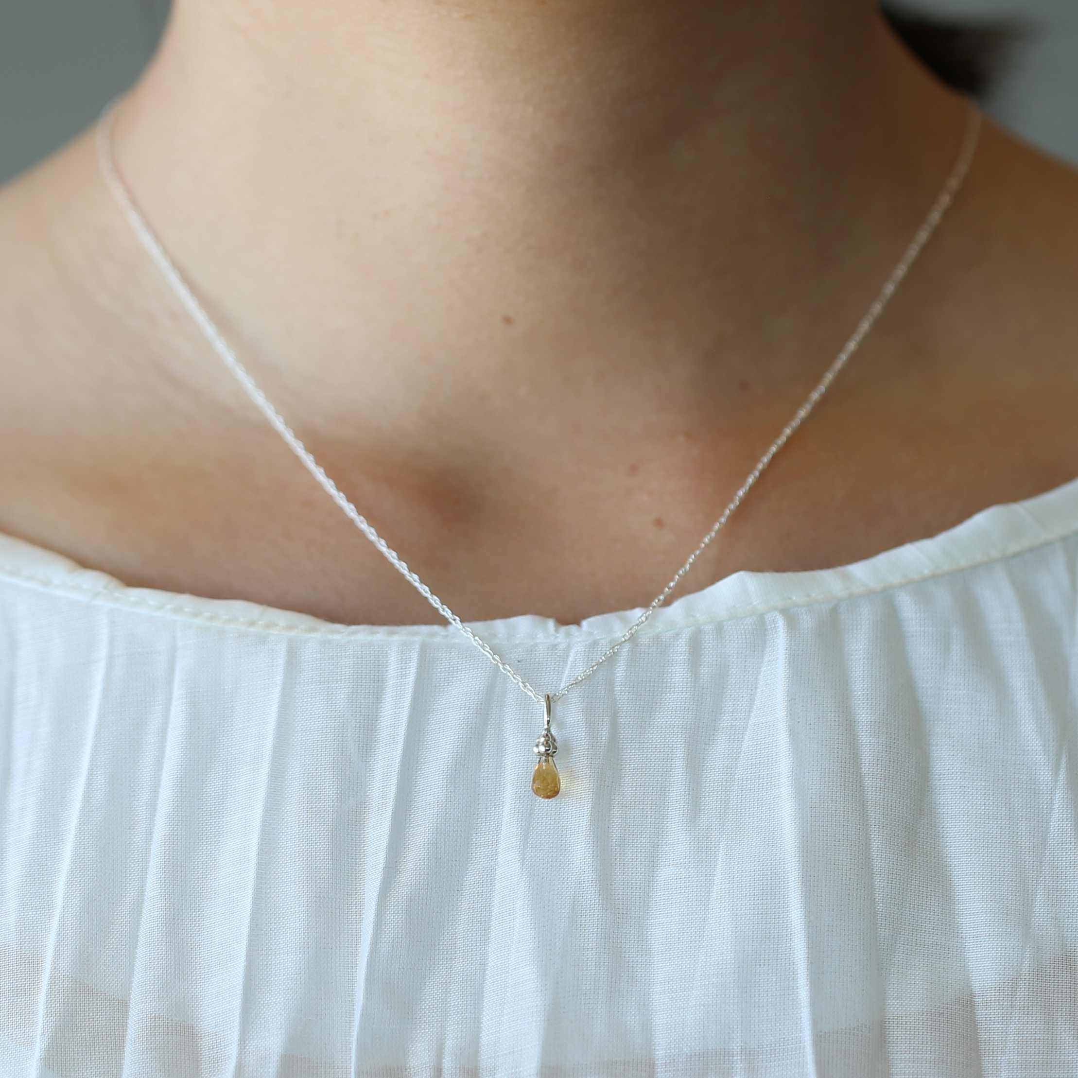 Sterling Silver Citrine Gemstone Raindrop Necklace