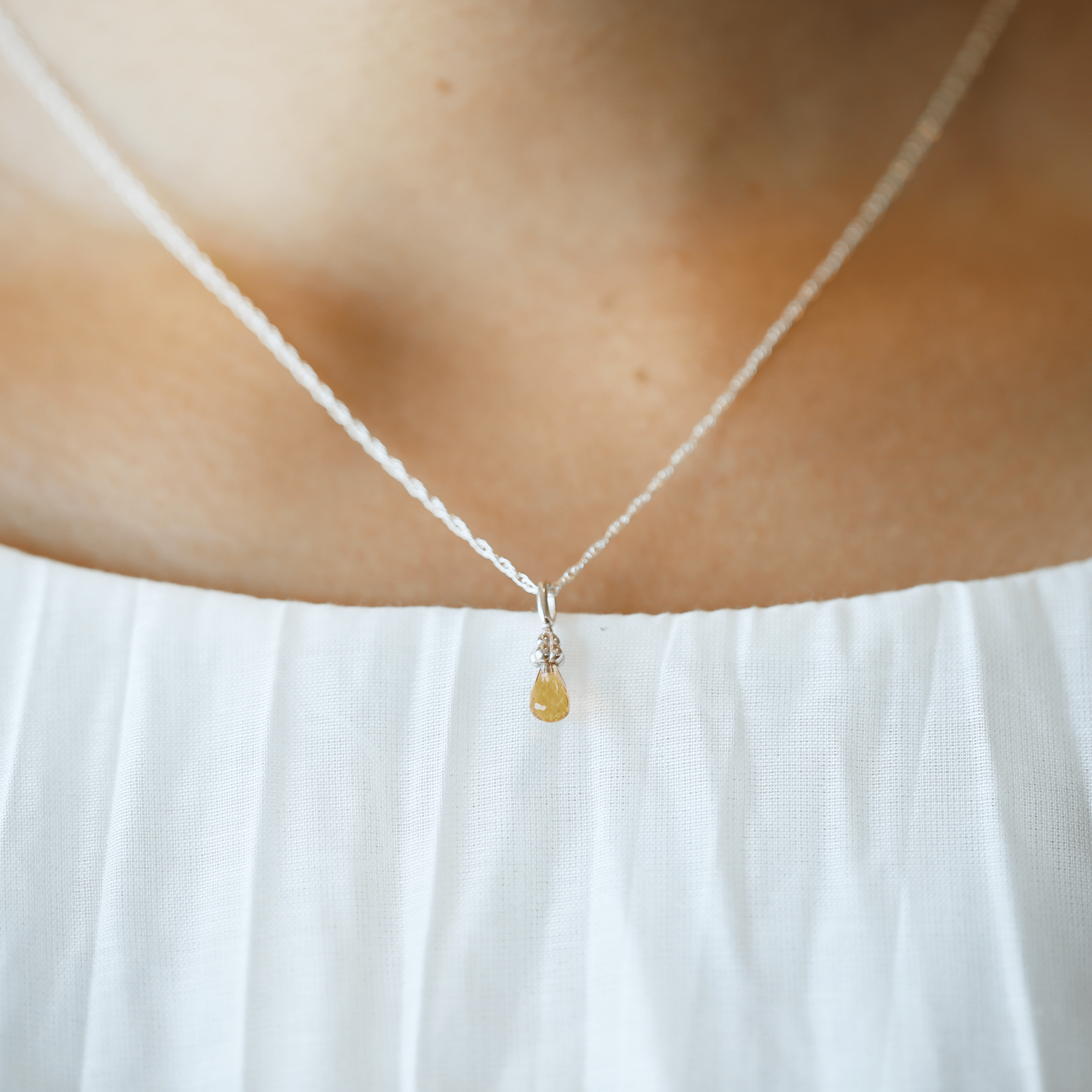 Sterling Silver Citrine Gemstone Raindrop Necklace
