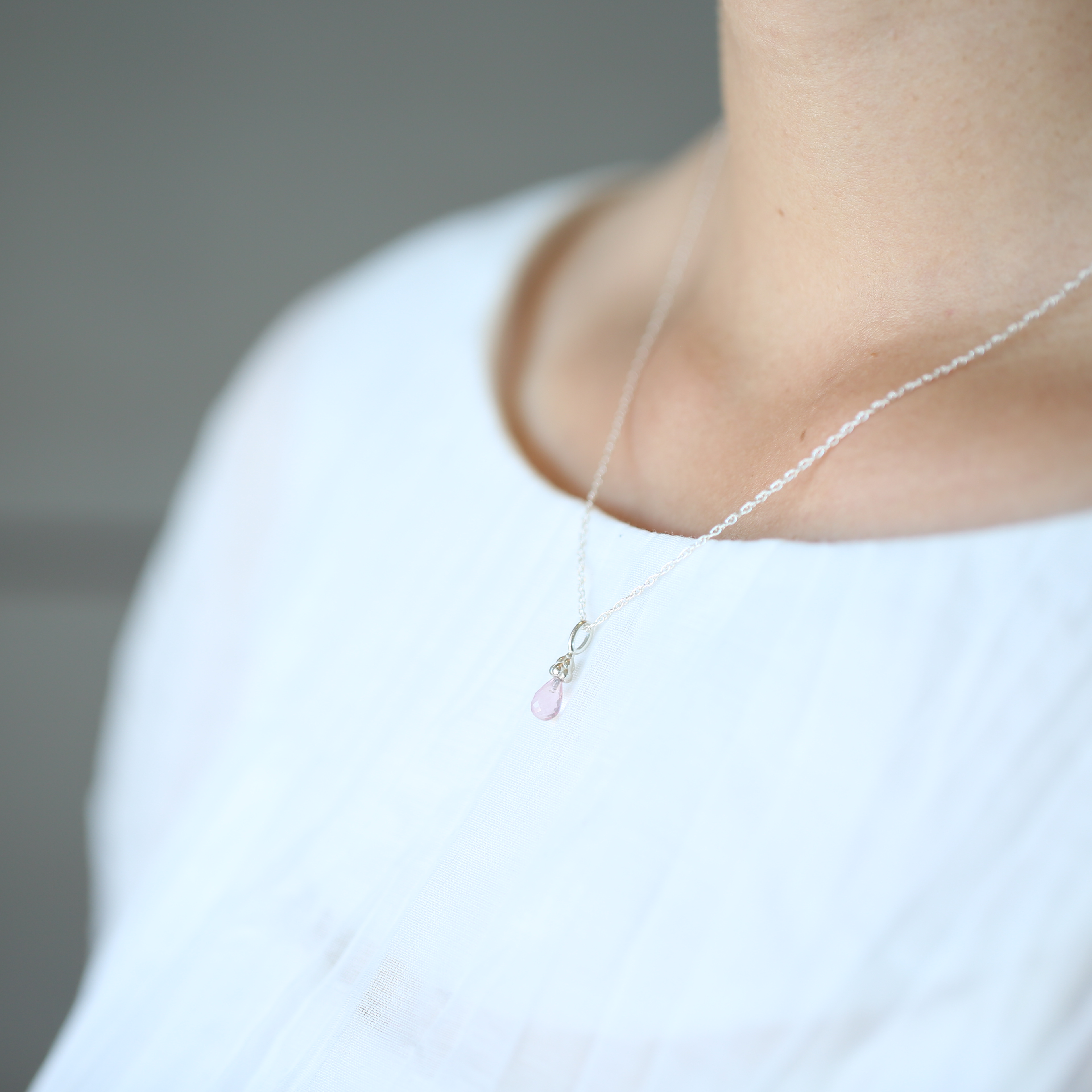 Sterling Silver Rose Quartz Gemstone Raindrop Necklace