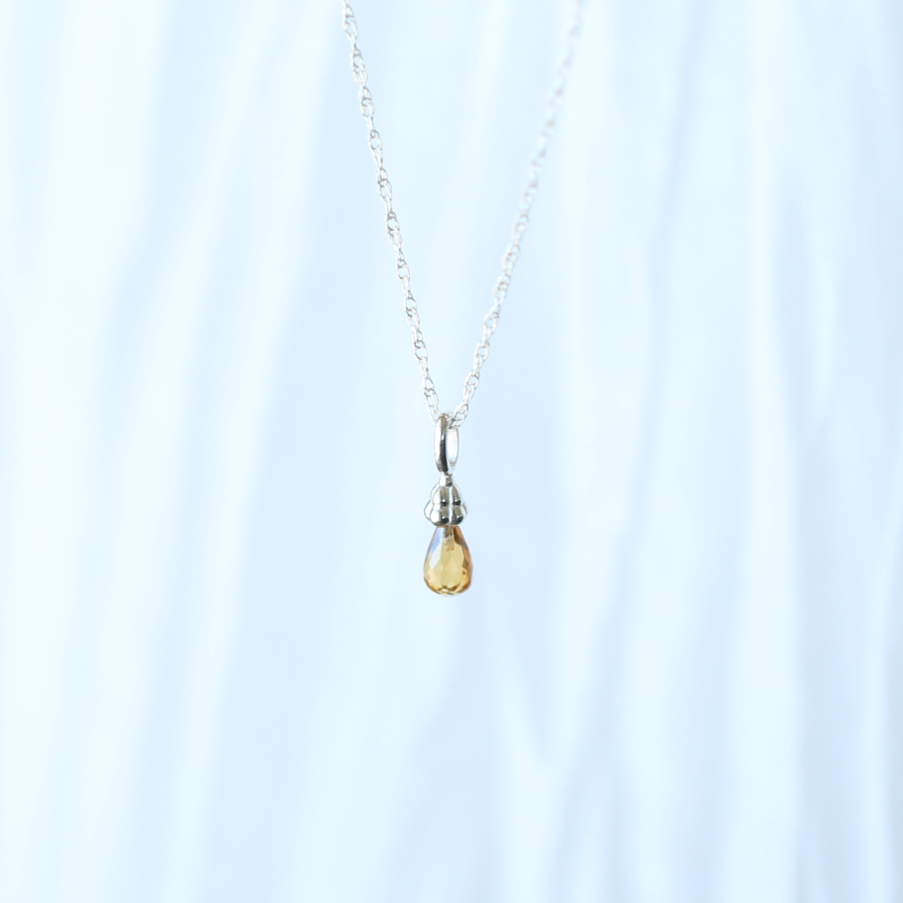 Sterling Silver Citrine Gemstone Raindrop Necklace