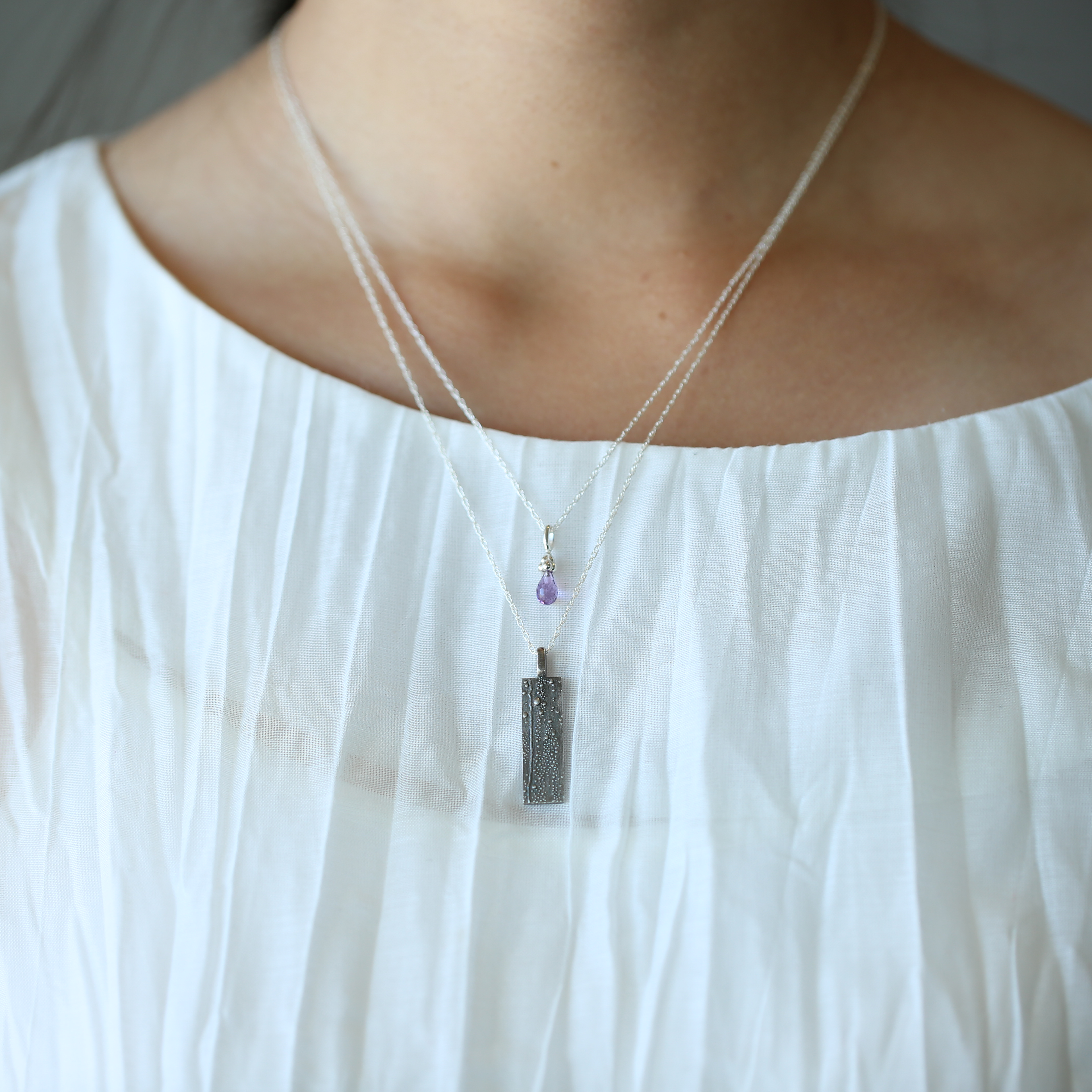 Sterling Silver Amethyst Gemstone Raindrop Necklace