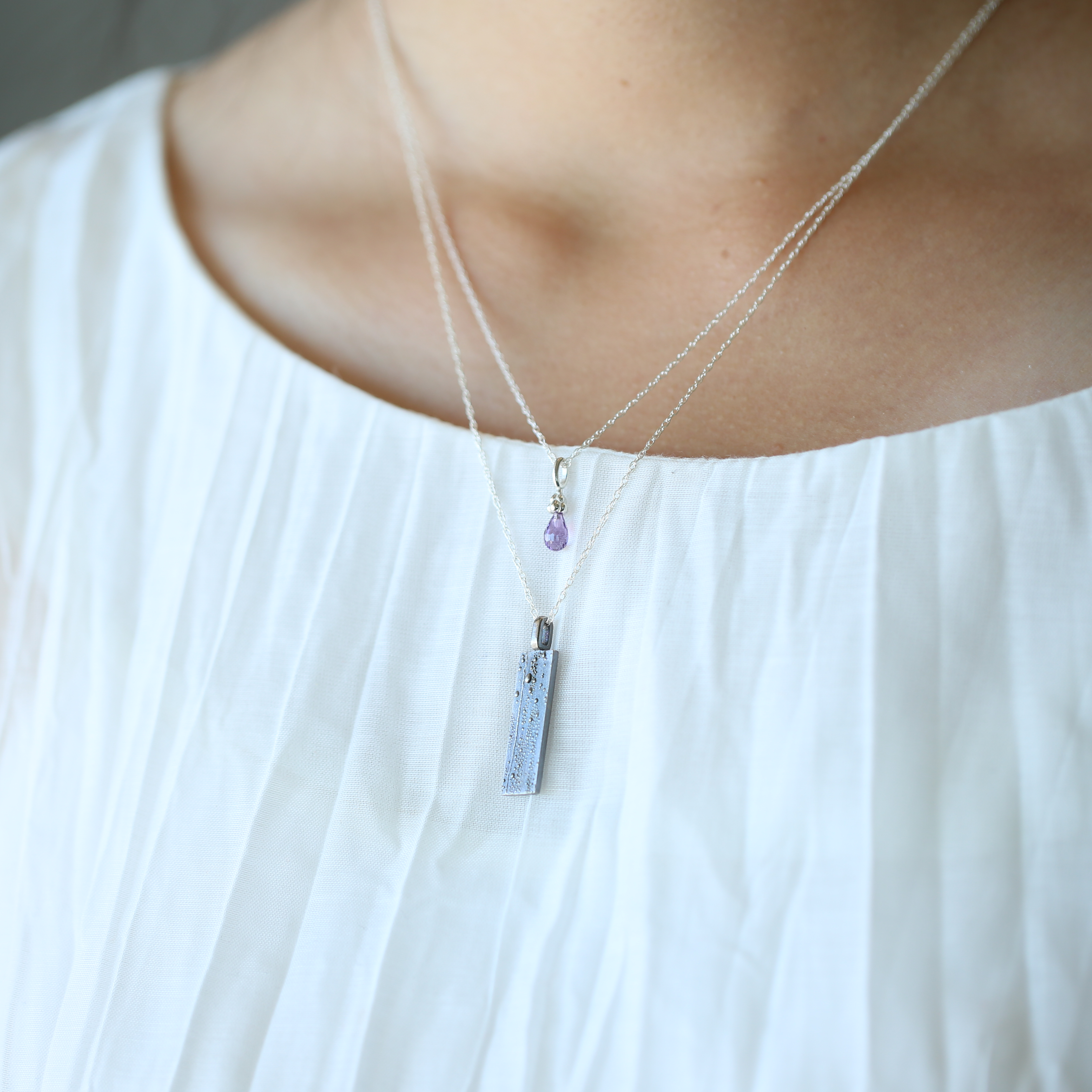 Sterling Silver Amethyst Gemstone Raindrop Necklace