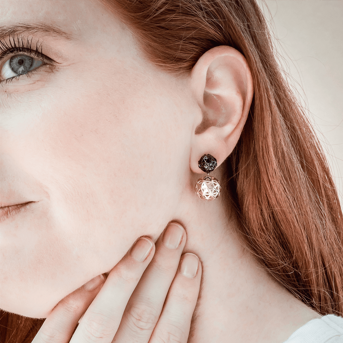 14K yellow gold earrings rhodium fine jewelry on model