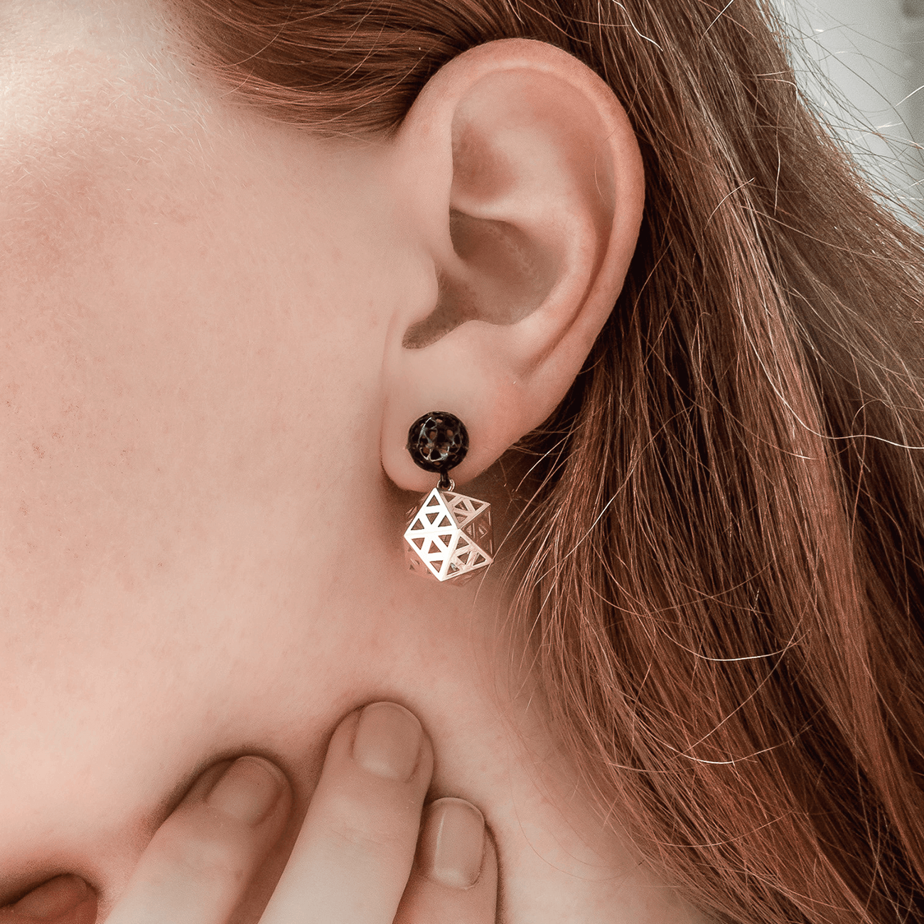 14K yellow gold earrings rhodium fine jewelry on model