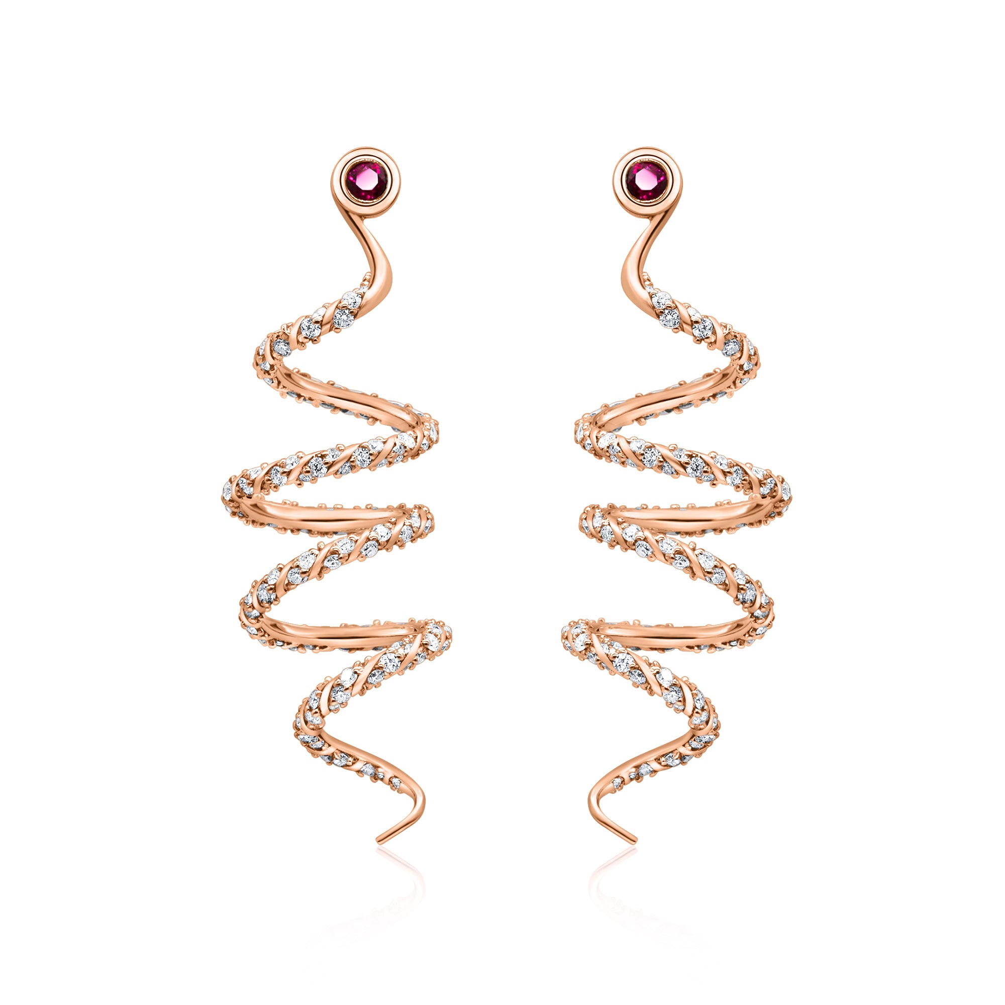 14K rose gold ruby diamond earrings designer wedding jewelry
