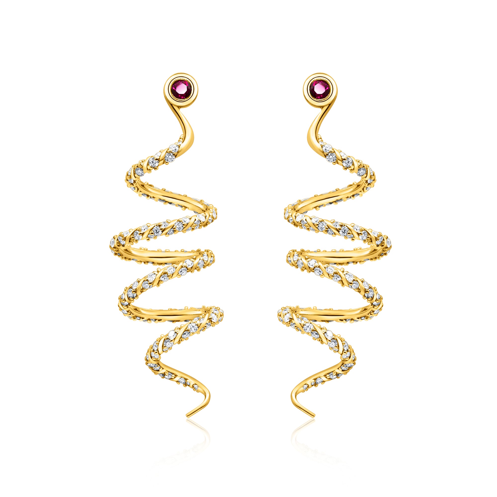 14K yellow gold ruby diamond earrings designer wedding jewelry