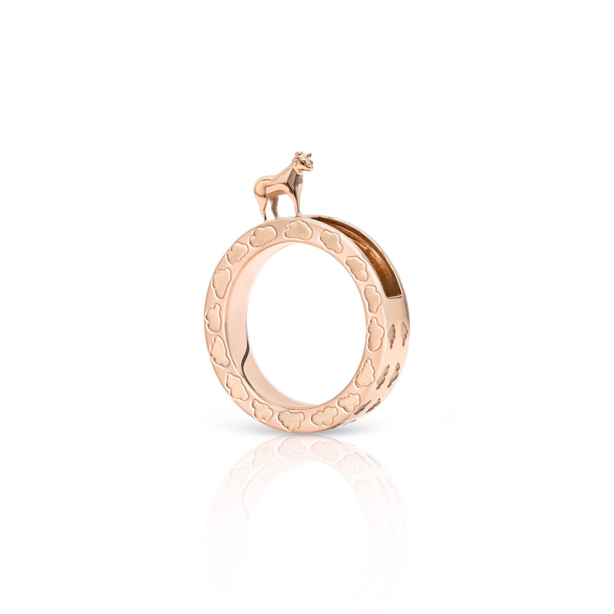 14K rose gold Year of the Ox zodiac ring cloud pattern kinetic ring designer fine jewelry