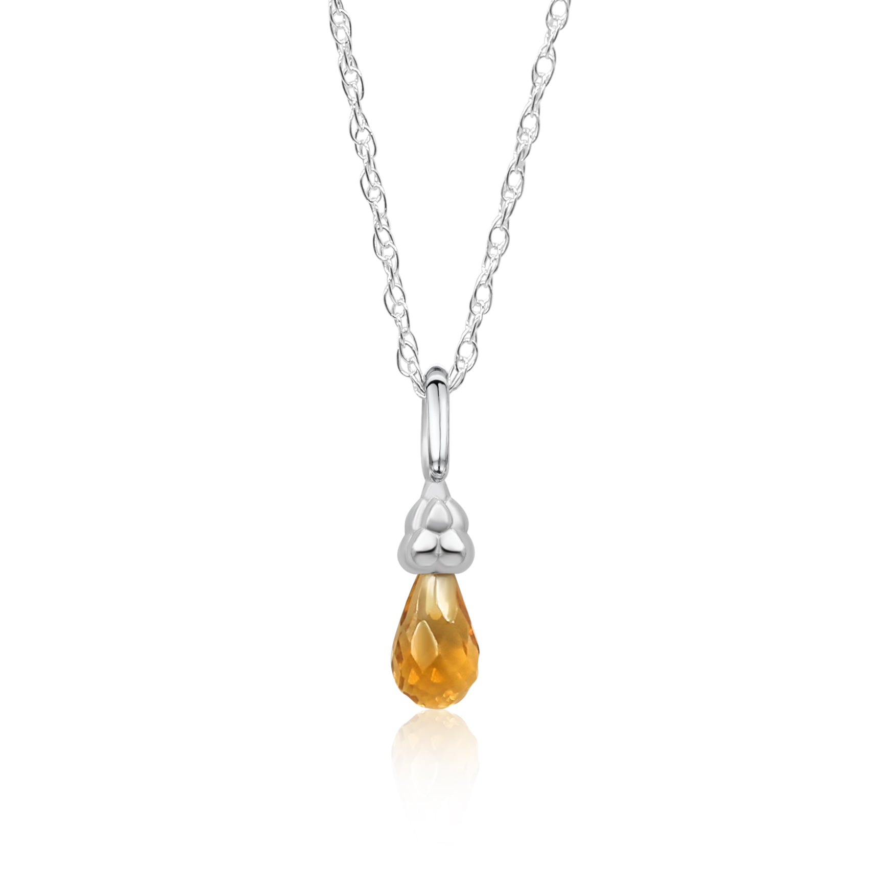 Sterling Silver Citrine Gemstone Raindrop Necklace