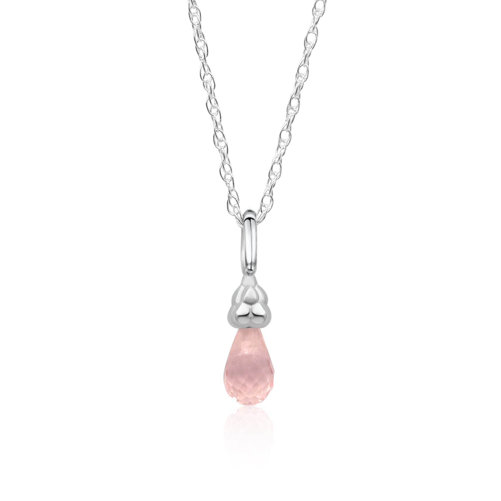 Sterling Silver Rose Quartz Gemstone Raindrop Necklace