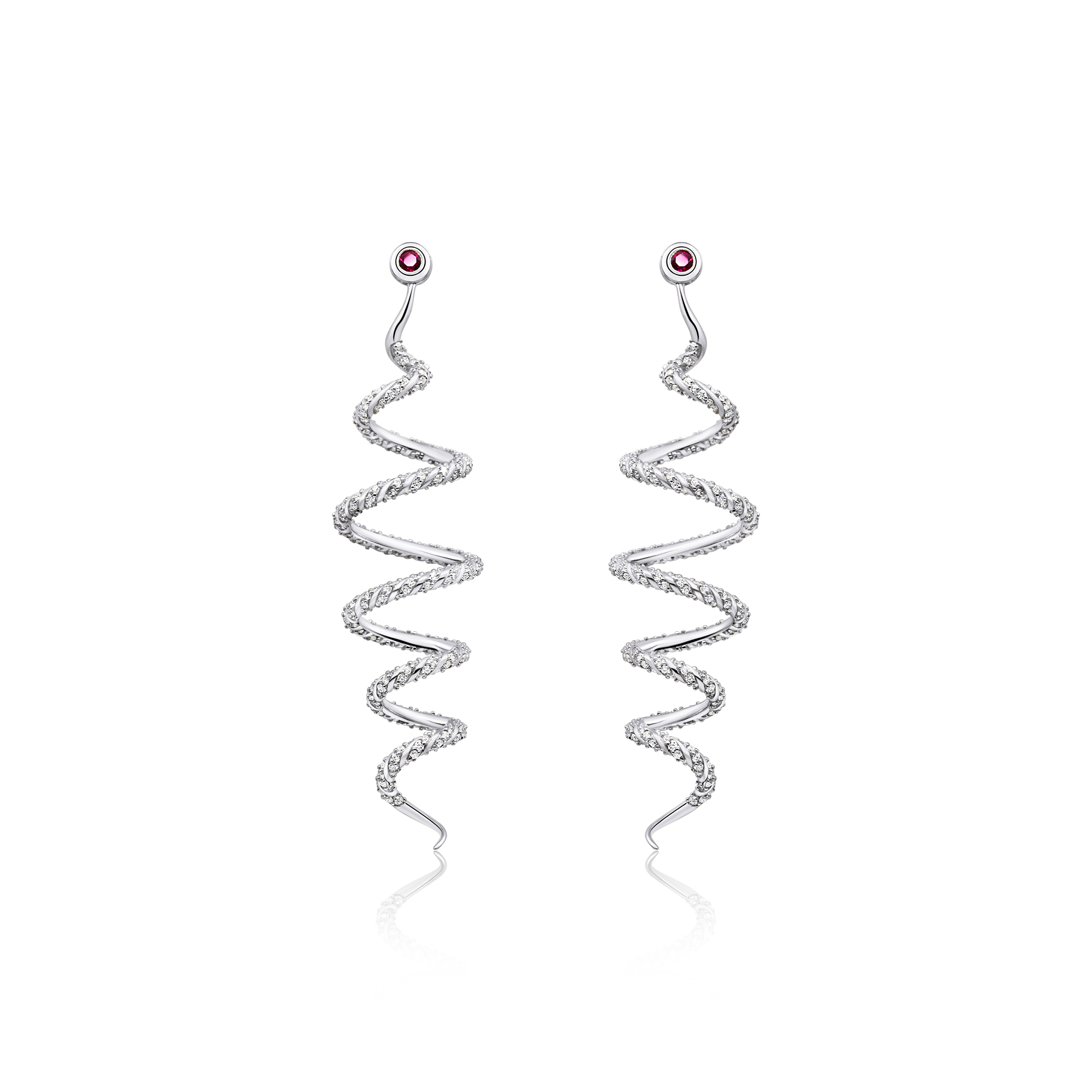 14K white gold ruby diamond earrings designer statement jewelry wedding jewelry