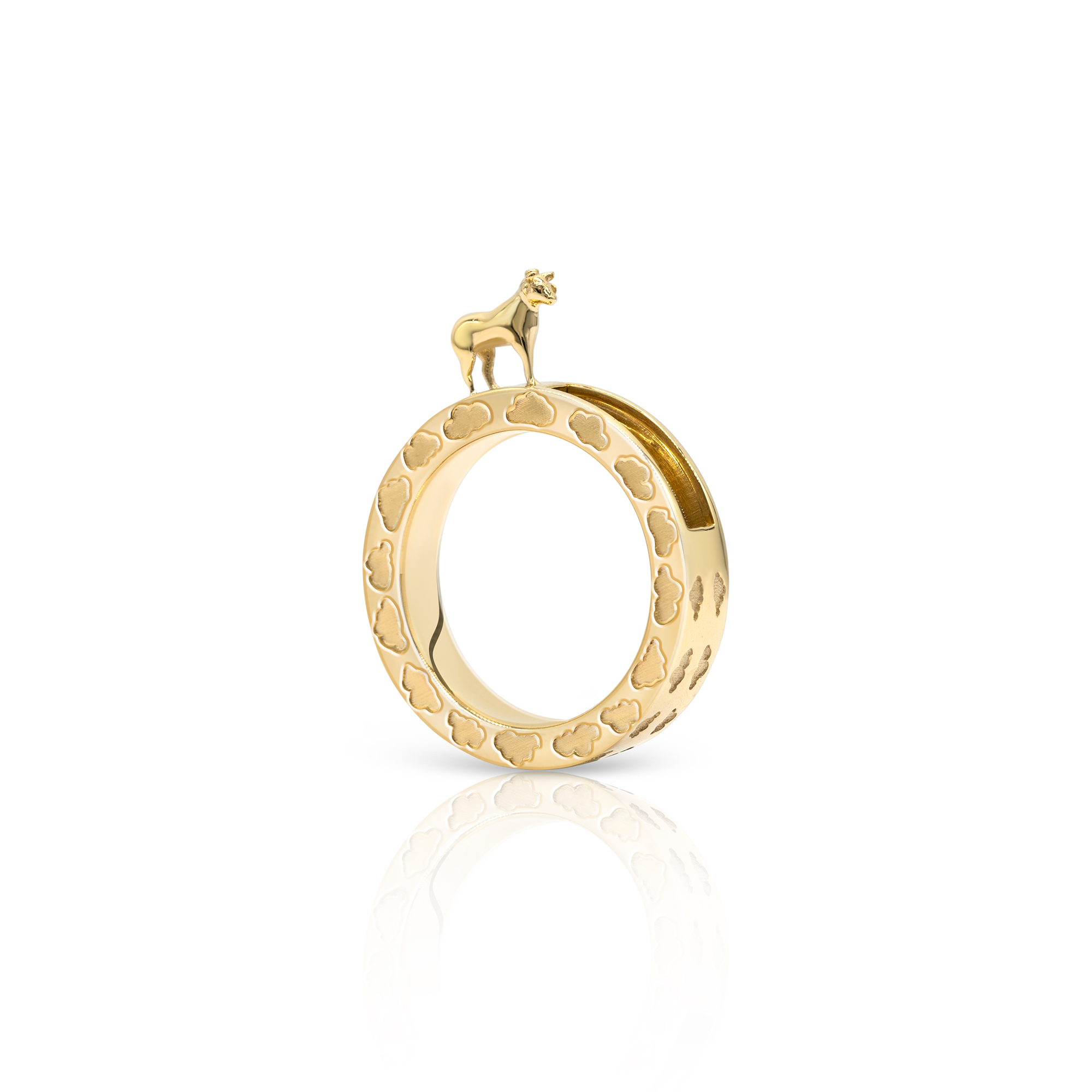 14K yellow gold Year of the Ox zodiac ring cloud pattern kinetic ring designer fine jewelry