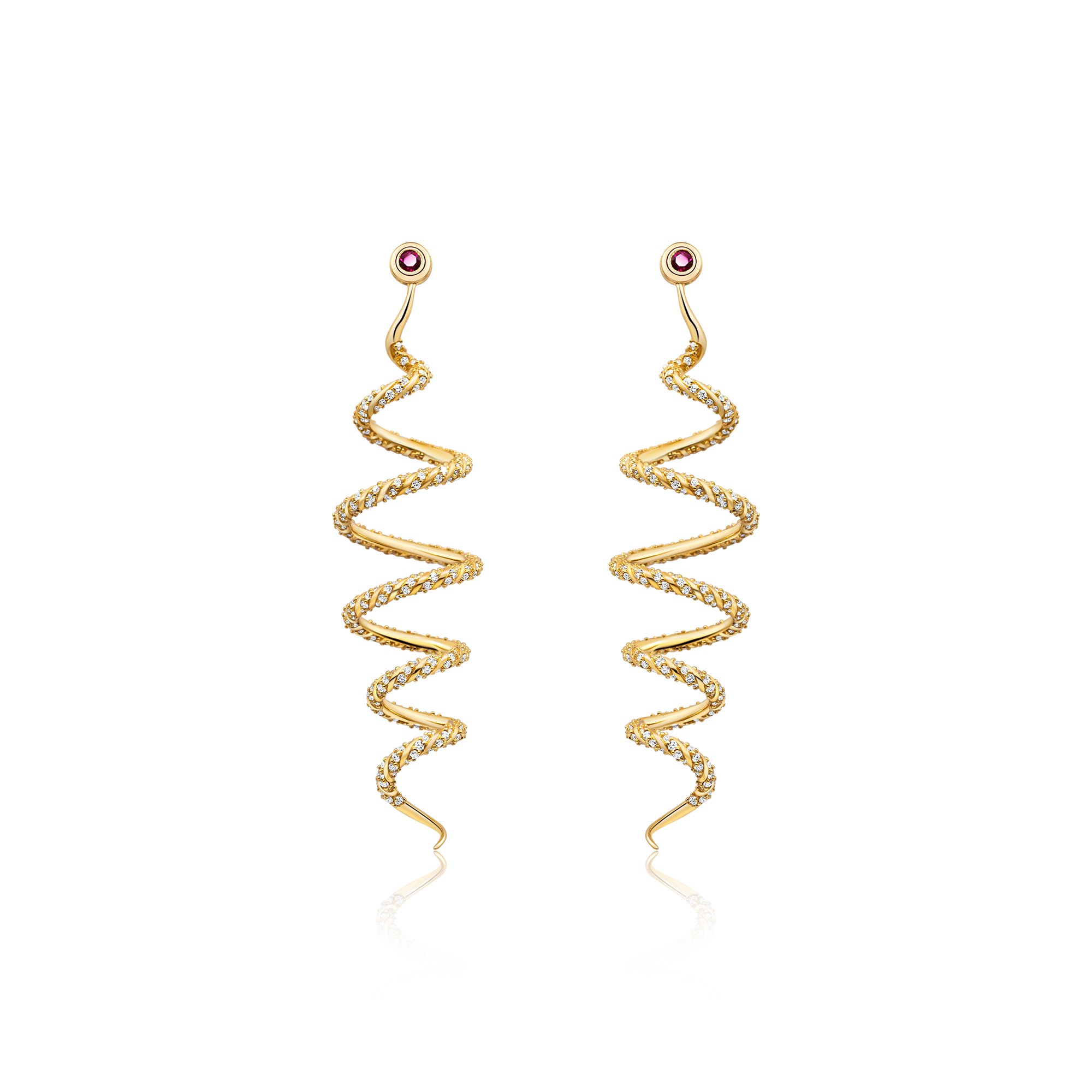 14K yellow gold ruby diamond earrings designer statement jewelry wedding jewelry