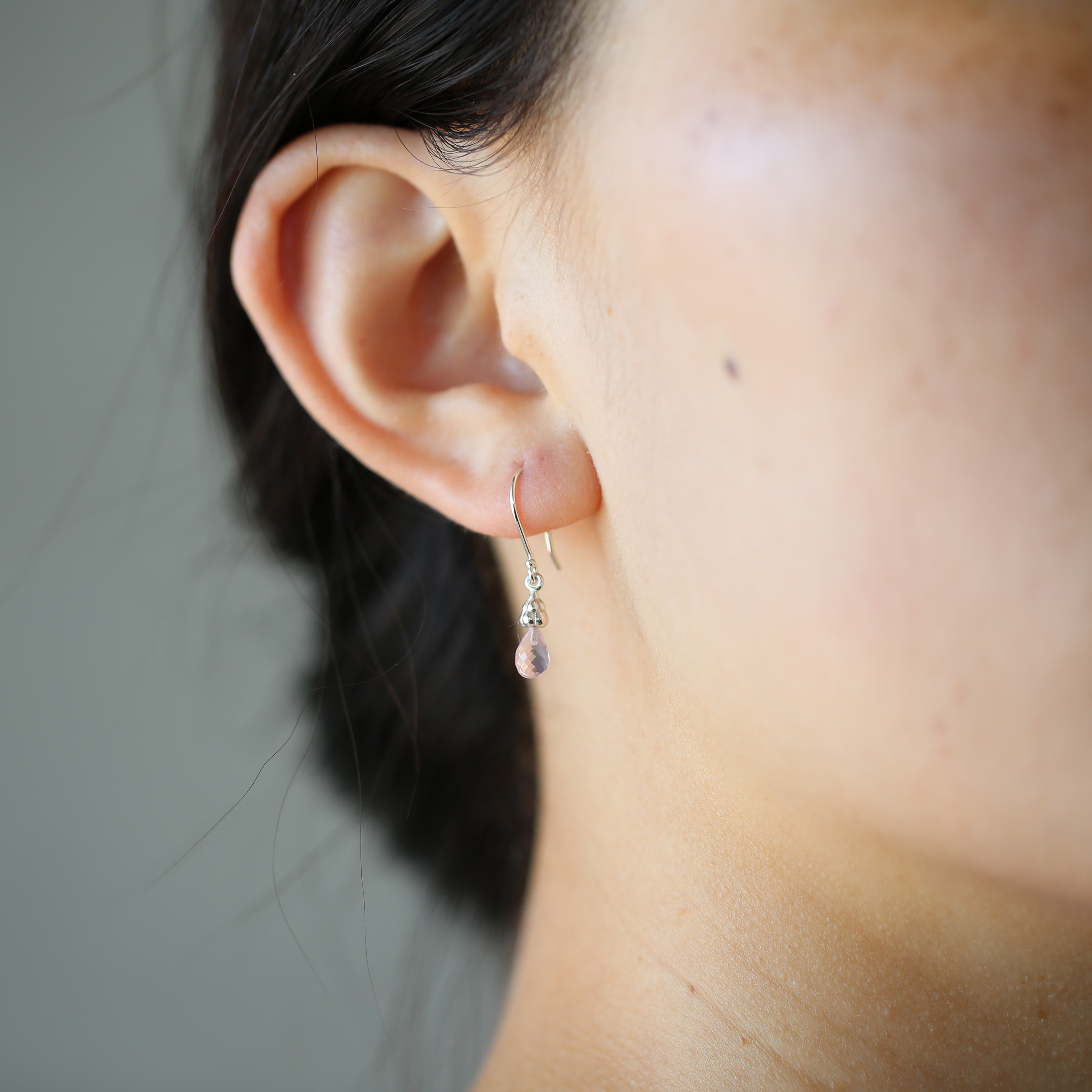 Sterling Silver Rose Quartz Raindrop earrings