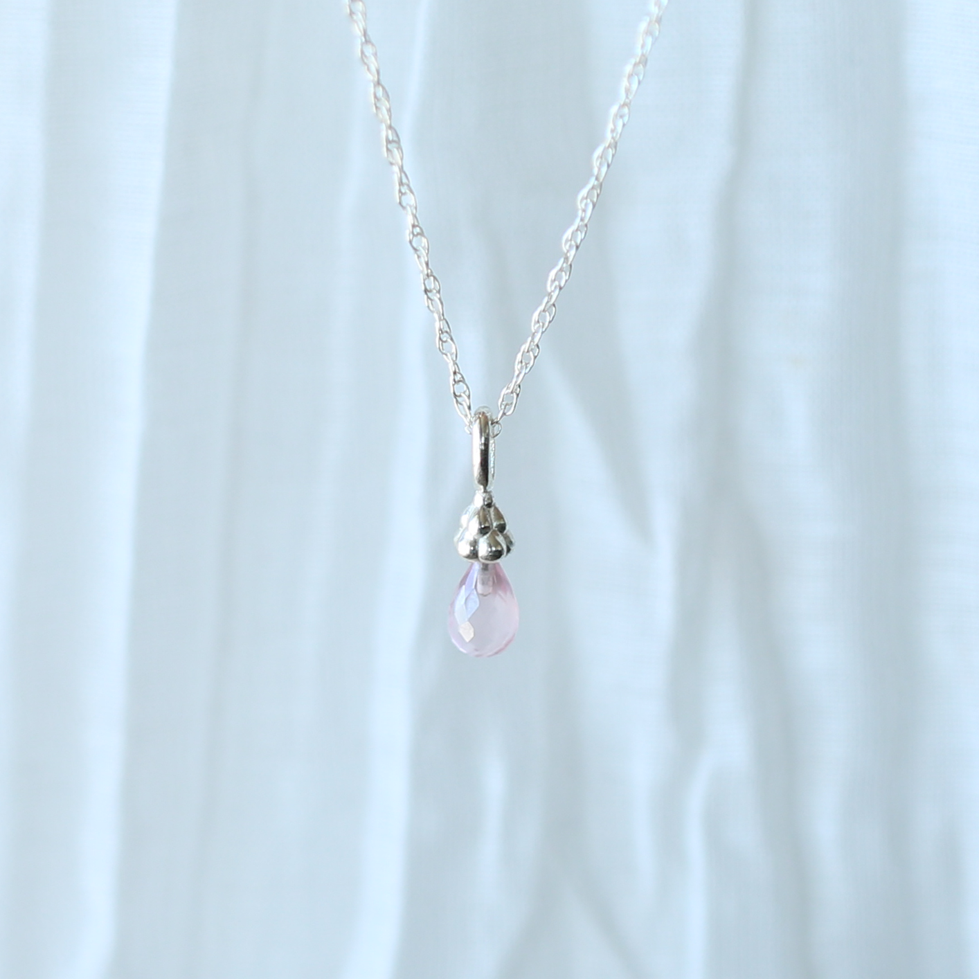 Sterling Silver Rose Quartz Gemstone Raindrop Necklace