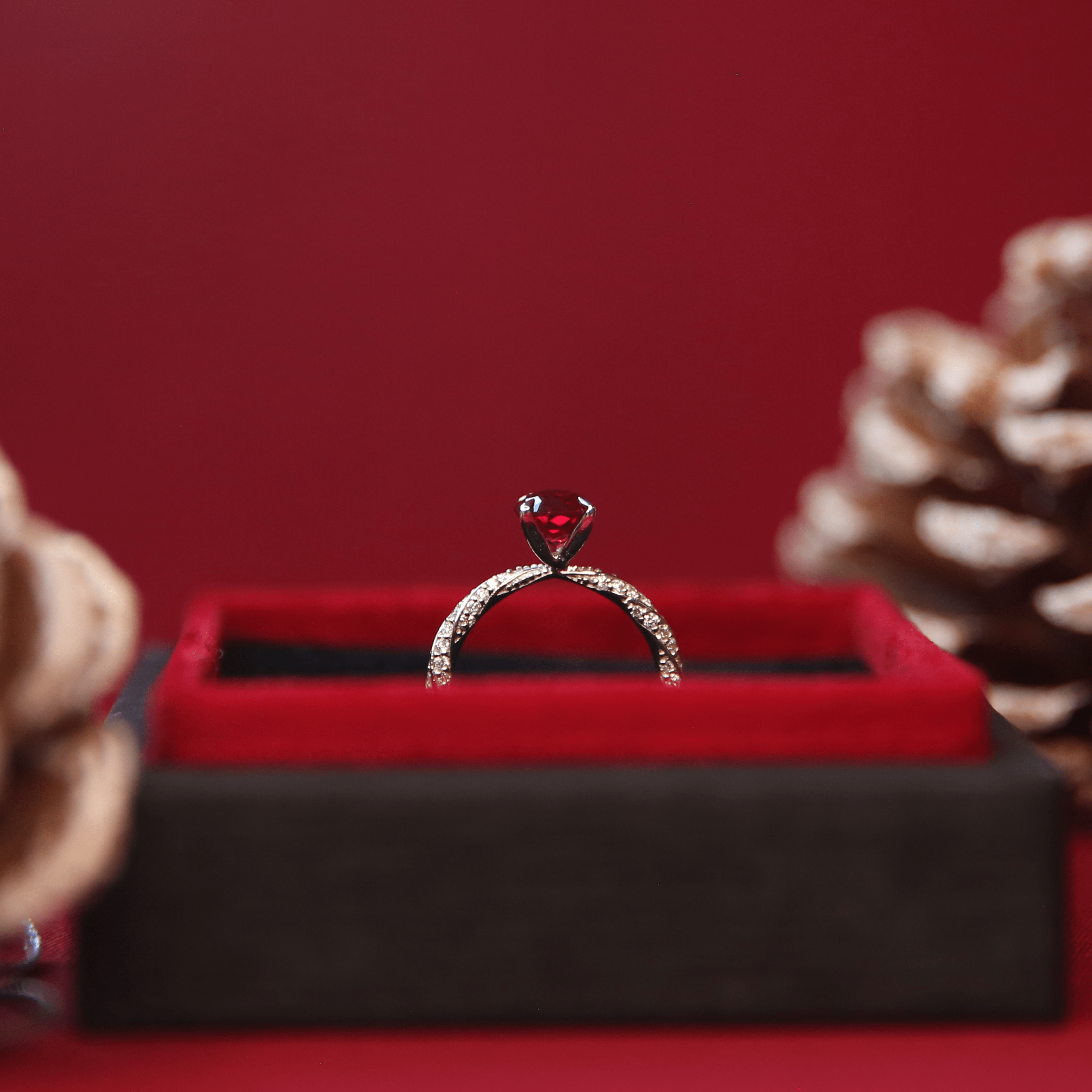 14K white gold ruby diamond engagment ring eternity ring designer wedding jewelry in jewelry box