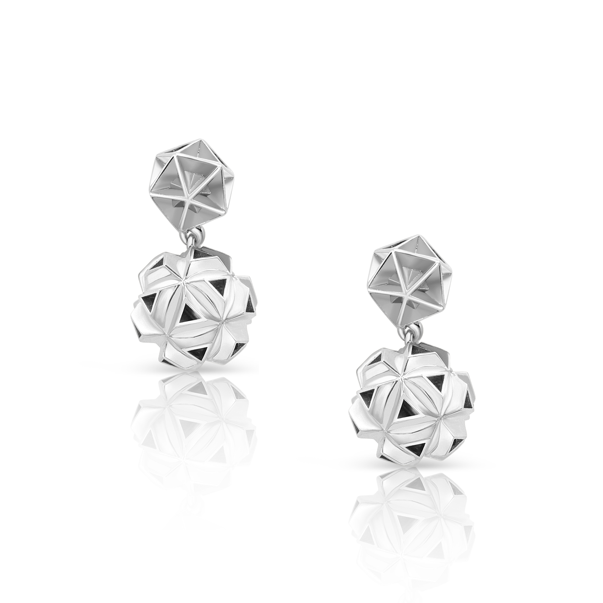 White Rhodium Plated 925 Sterling Silver Earrings Designer Fine Jewelry Floral Bouquet Earrings Polished