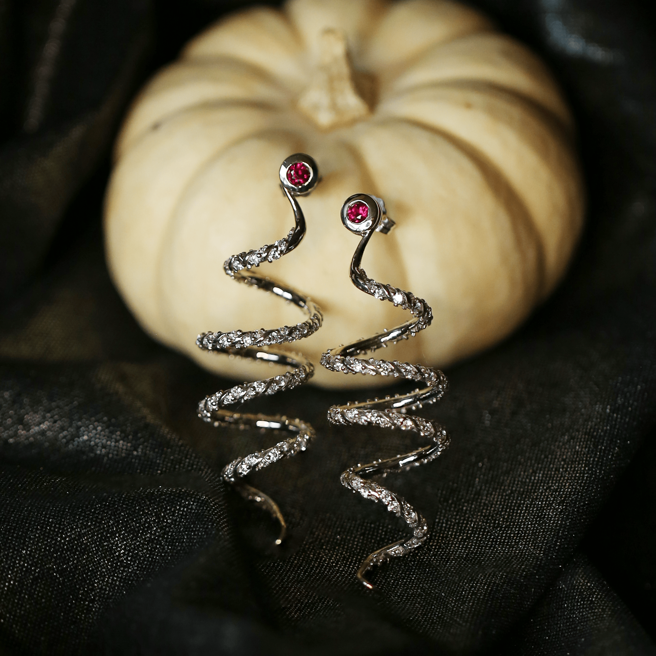 14K white gold ruby diamond earrings designer wedding jewelry