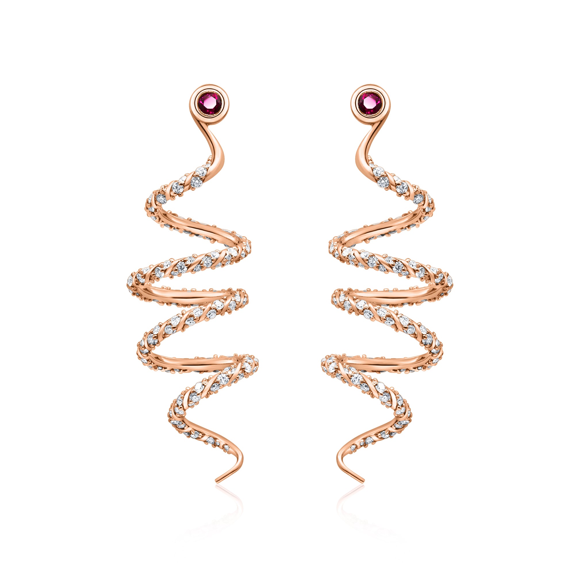 14K yellow gold ruby diamond earrings designer wedding jewelry