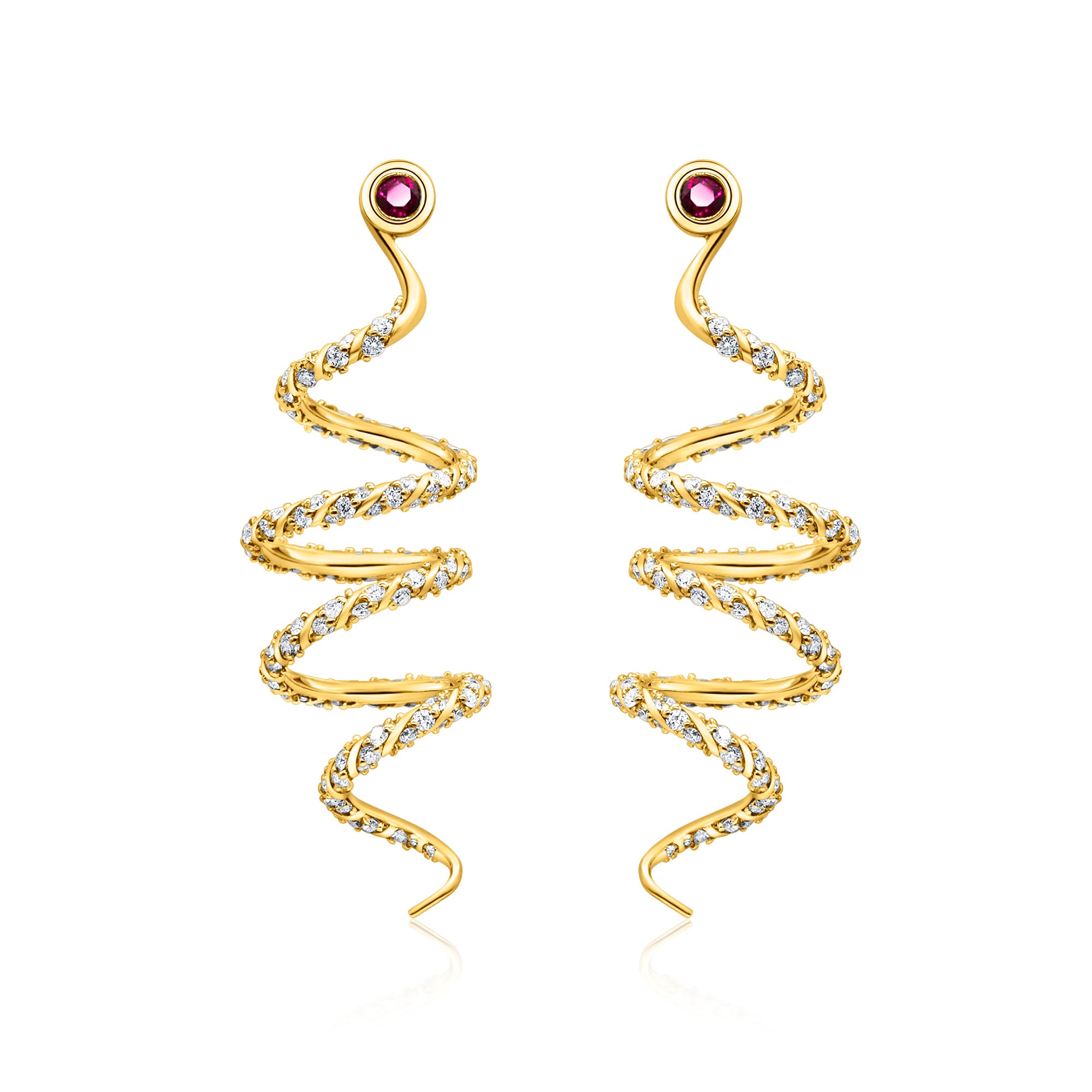 14K yellow gold ruby diamond earrings designer wedding jewelry