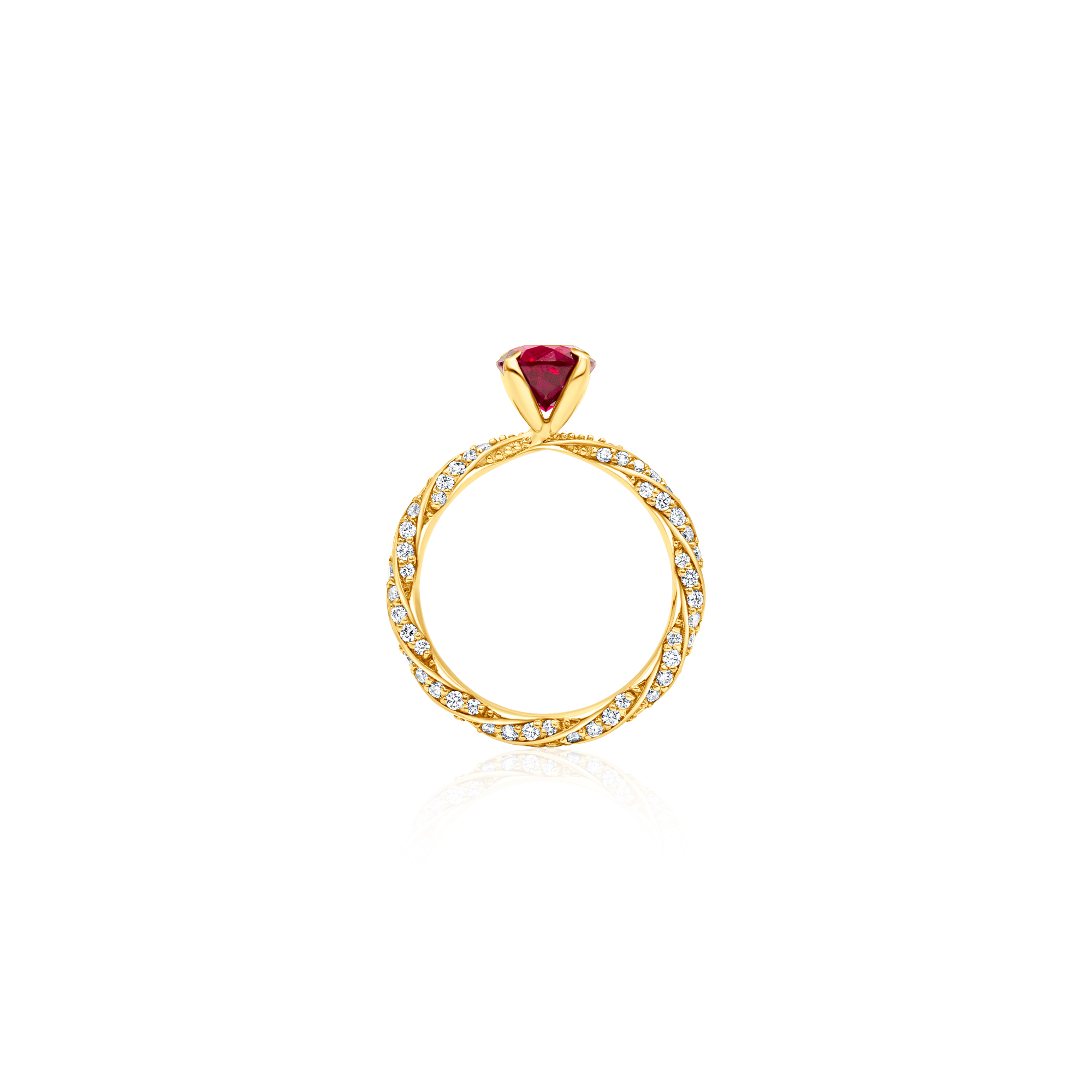 14K yellow gold ruby diamond engagment ring eternity ring designer wedding jewelry
